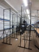 Two steel frame clothes/stock rails, 6 bays per unit, approx 1500 x 3100mm per bay