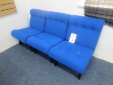 Three blue cloth upholstered reception style chairs