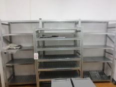 Four bays of adjustable boltless stores racking, approx 1250mm width per bay (includes contents)