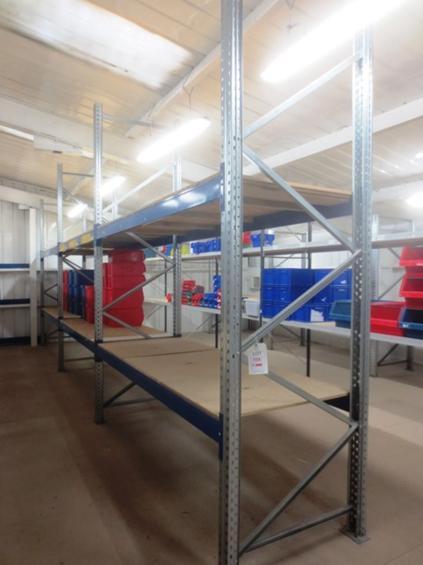 Three bays of adjustable boltless racking (as lotted), approx 2700 x 3600 x 1050mm per bay