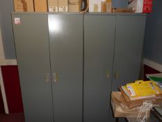 Two steel double drawer storage cupboards, grey