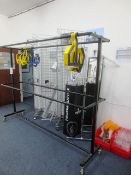 Quantity of assorted clothing/stock displays including clothes rail, mobile wire mesh units, etc.