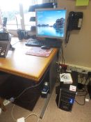 Desktop PC, LCD flat screen monitor, keyboard, mouse, with Fellowes paper shredder