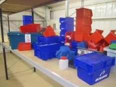 Assorted plastic stacking bins, small