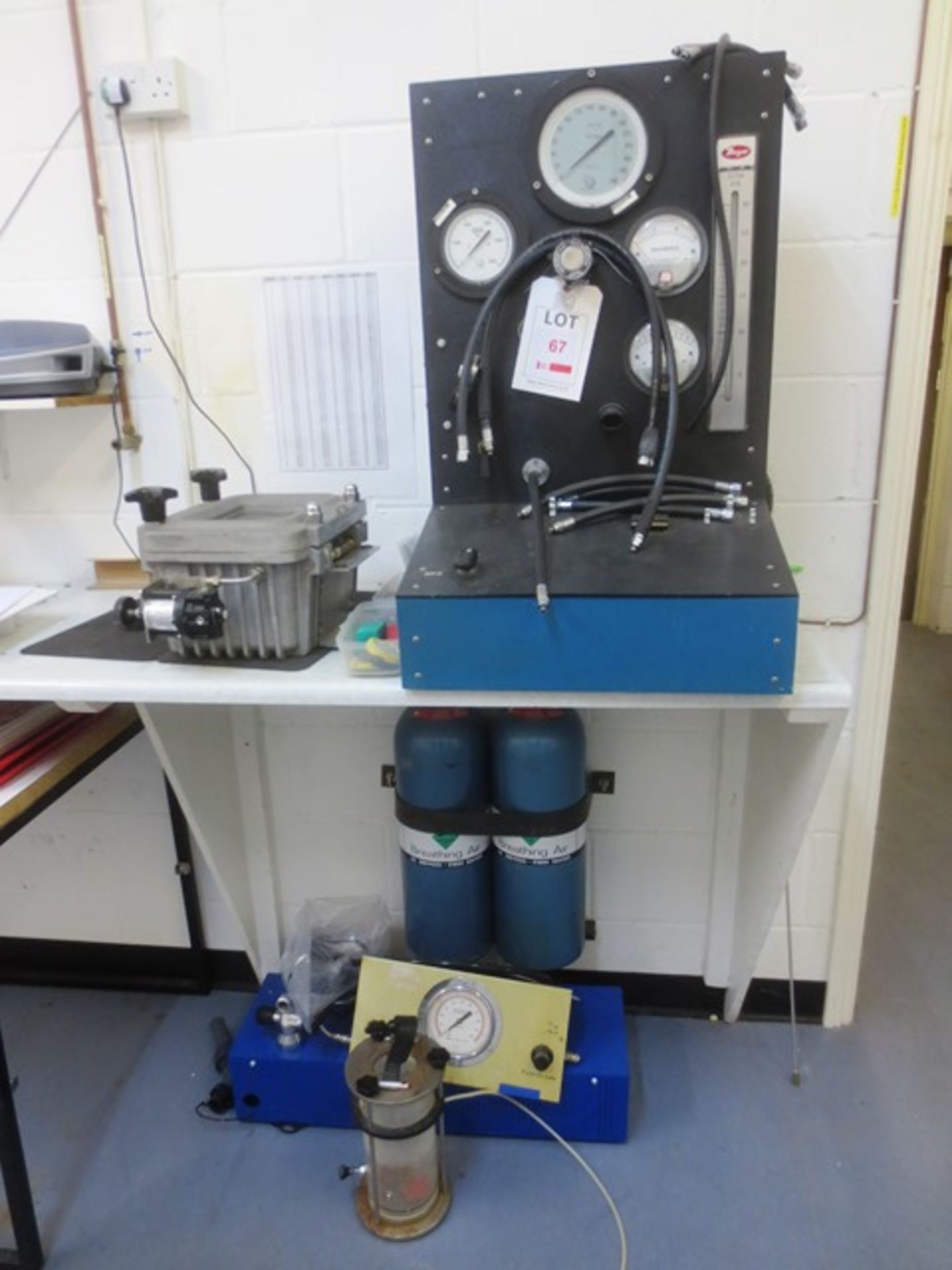 Diving watch pressure testing unit (as lotted) including steel chamber and two inline air cylinders
