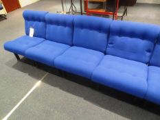 Four blue cloth upholstered reception chairs