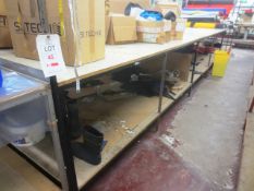 Three steel framed worktables, approx 2000 x 2450mm