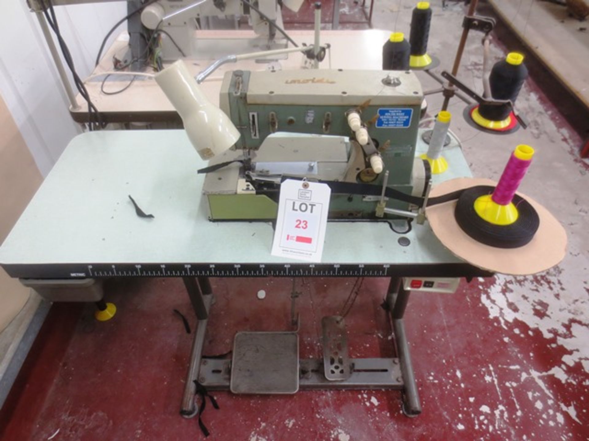 Rockwell Rimoldi flat bed twin needle sewing machine, serial no: 261062MD03