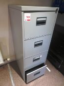 Steel 4 drawer filing cabinets, two steel frame tables and two black laminate 5 drawer units