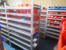 Five bays of adjustable stores racking, approx 1250mm per bay