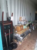 Remaining loose unlotted contents of container, to include pallet of hanging rails, display