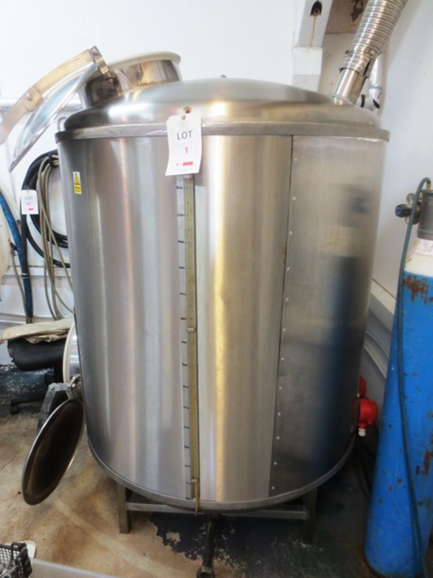 Unbadged stainless steel jacketed heated copper, capacity 1,750 litres, fitted 2 heaters, with - Image 2 of 2