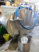 Unbadged chilled, stainless steel jacketed, horizontal cylindrical fermenting storage tank, capacity