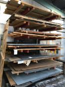Two cantilever heavy duty sheet metal racks, approx. 3.5m tall and 1.25m arms, one 7 tier and one