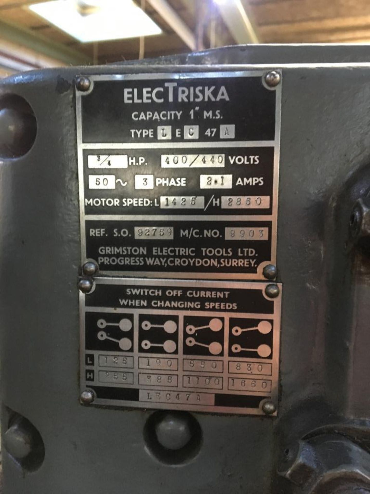 Electriska LEC47A pedestal drill. This lot cannot be confirmed to be in compliance with current - Image 2 of 3