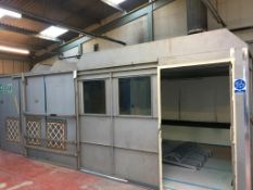Fabricated spray booth in wet back extraction room and drying room, approx. external dimensions 4.4m