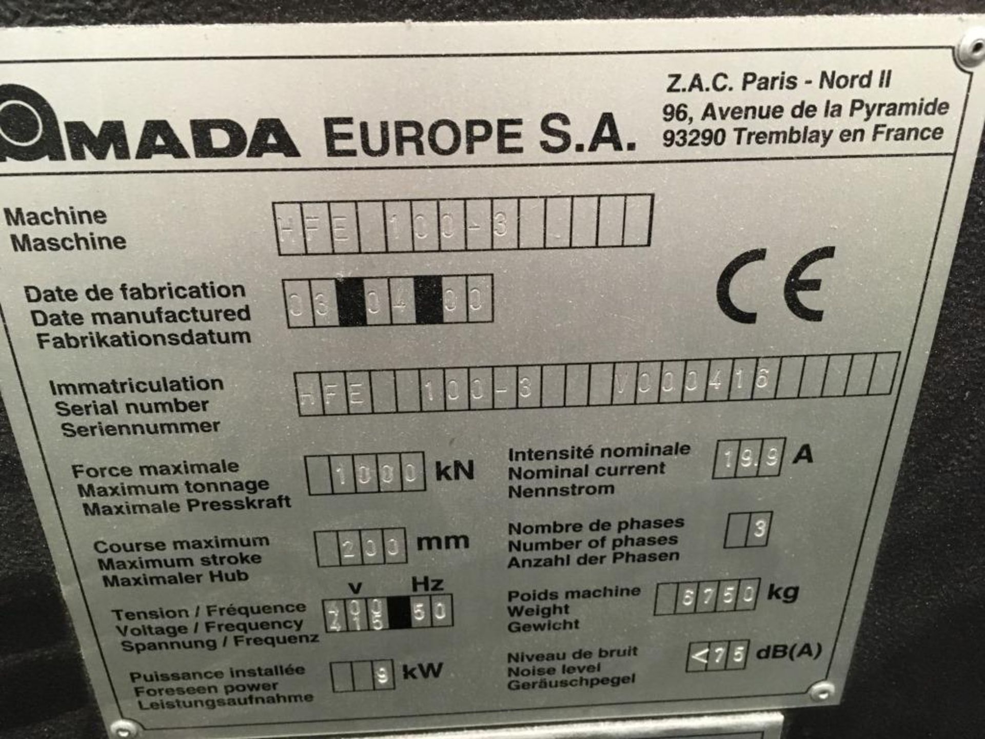 Amada HFE 100-3 CNC hydraulic downstroking press brake, Year of manufacture: 2000, Serial No. - Image 4 of 8