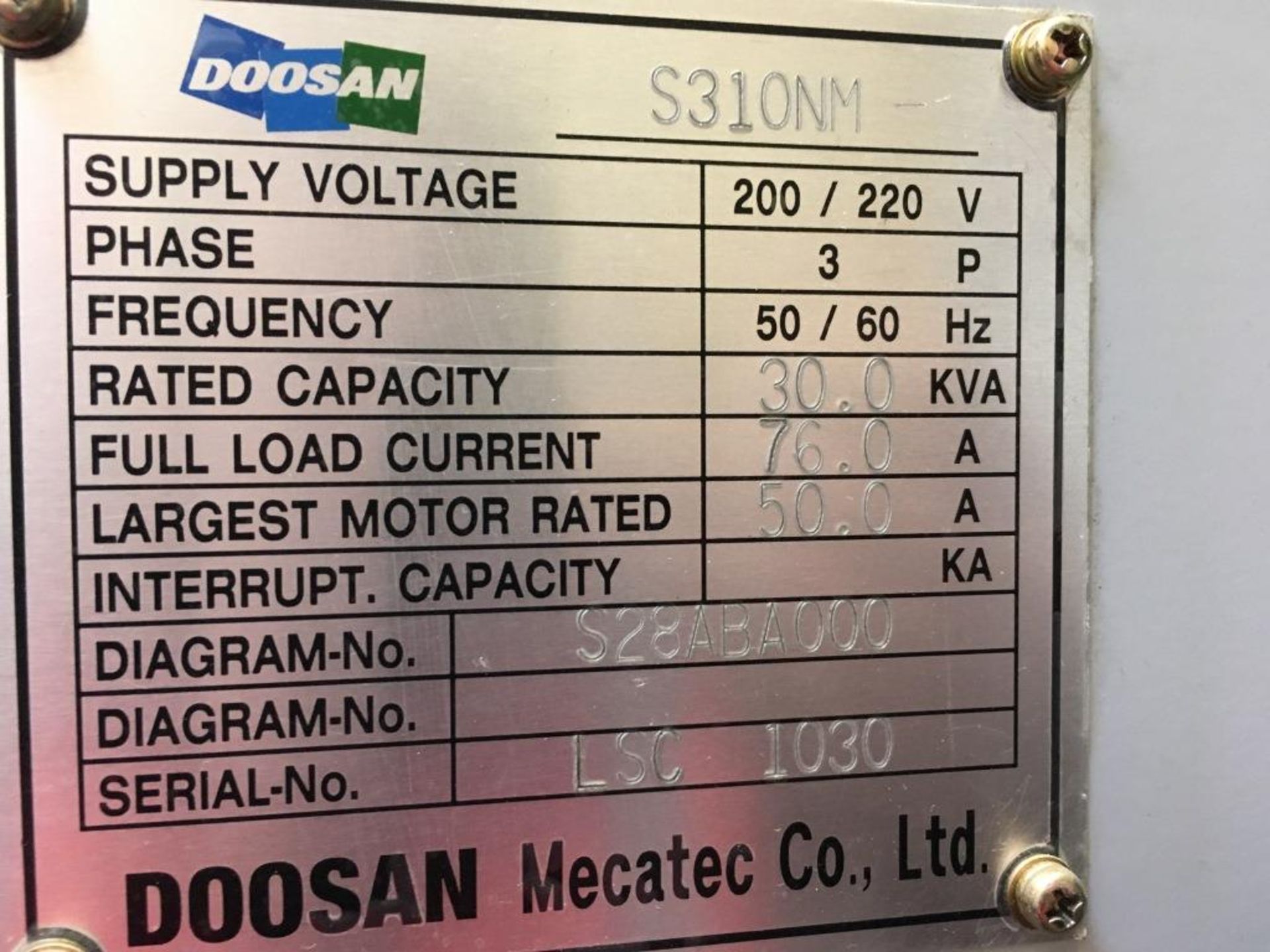 Doosan Mecatec S310NM CNC lathe with FANUC Series 21i TB control and 12 tool changer, Serial No. - Image 11 of 14