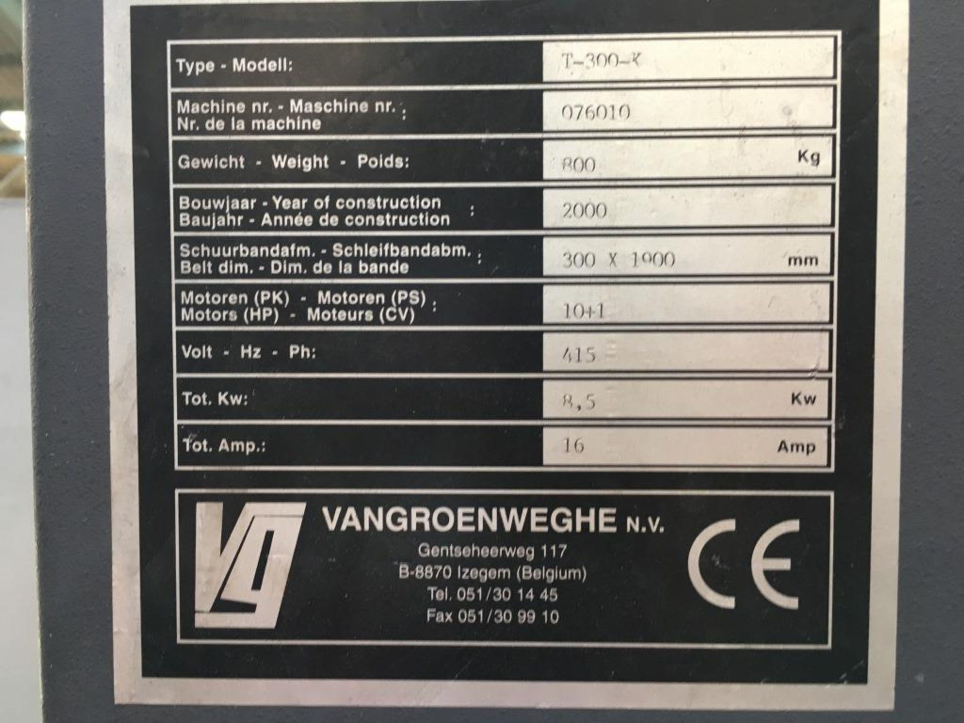 Vangroenweghe T-300-K grinding machine, Year of manufacture: 2000, Serial No. 076010 with JB - Image 4 of 6