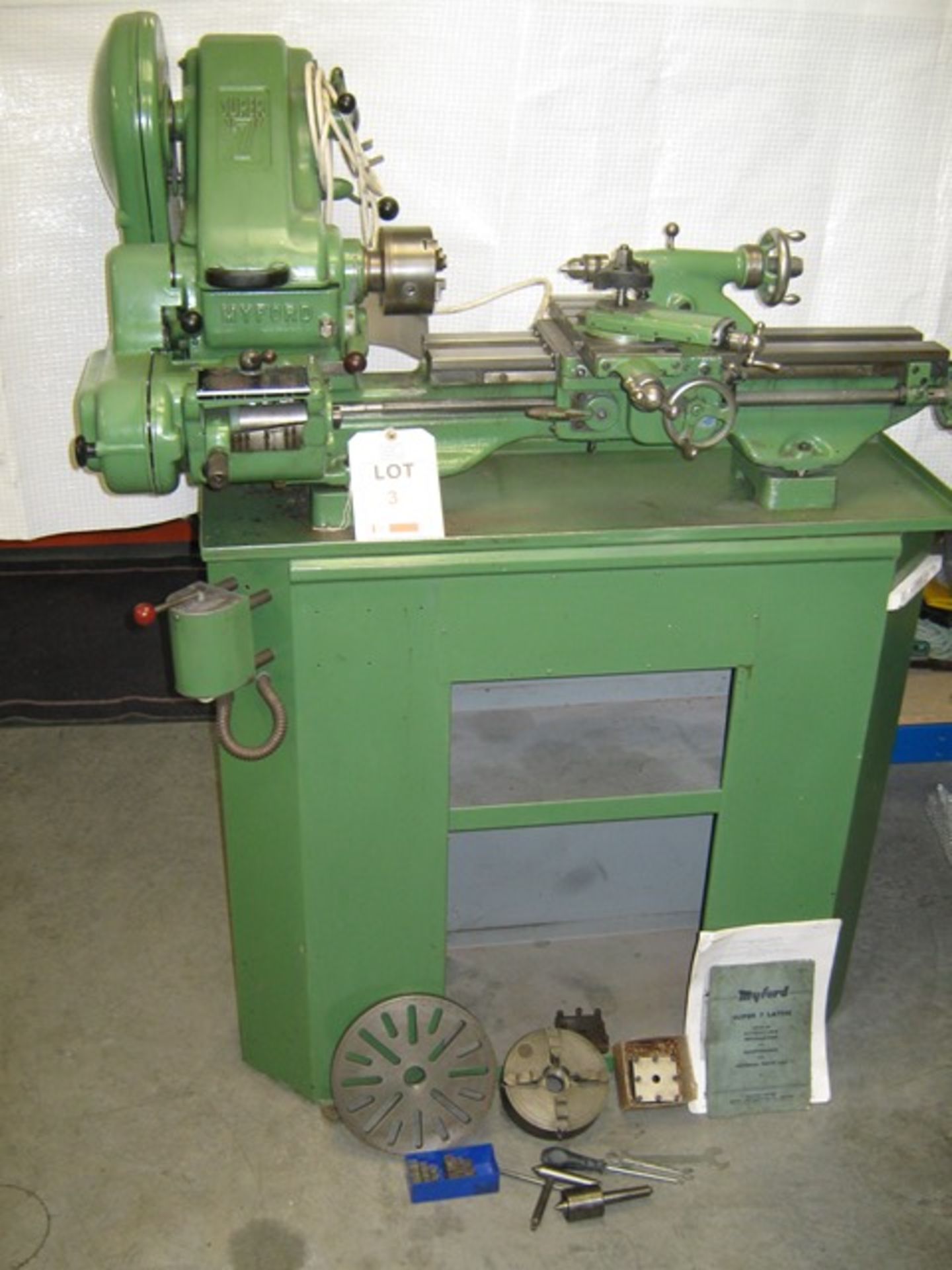 Myford Super 7 lathe, 3 & 4 Jaw Chuck, Faceplate and tooling as shown