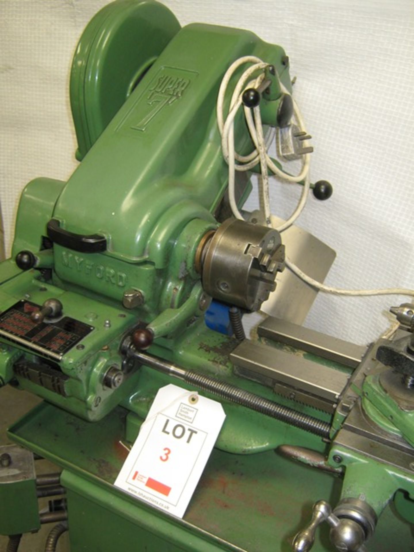 Myford Super 7 lathe, 3 & 4 Jaw Chuck, Faceplate and tooling as shown - Image 2 of 4