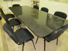 Contents of Boardroom to include marble board room table 2600mm x 1100mm, 8 steel framed charcole