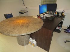 Contents of office to include Rosewood effect desk c/w purpose built marble penisular end desk