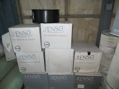 Eight boxes (2 per box) of Tenso plastic reel strapping length 1500m size 12.0 x 0.80mm black