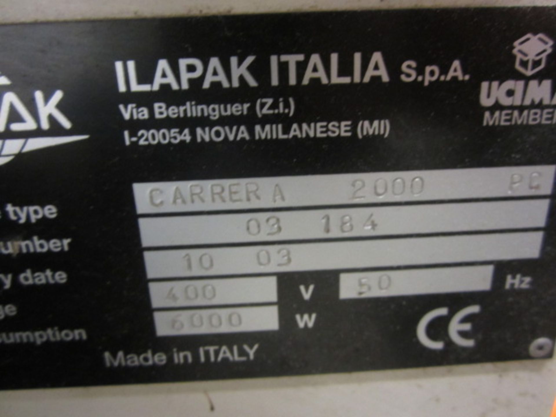 Ilapak Carrera 2000 PC flow wrapper, with stop/start and touch screen control s/n: 03 184 (2003) - Image 7 of 11