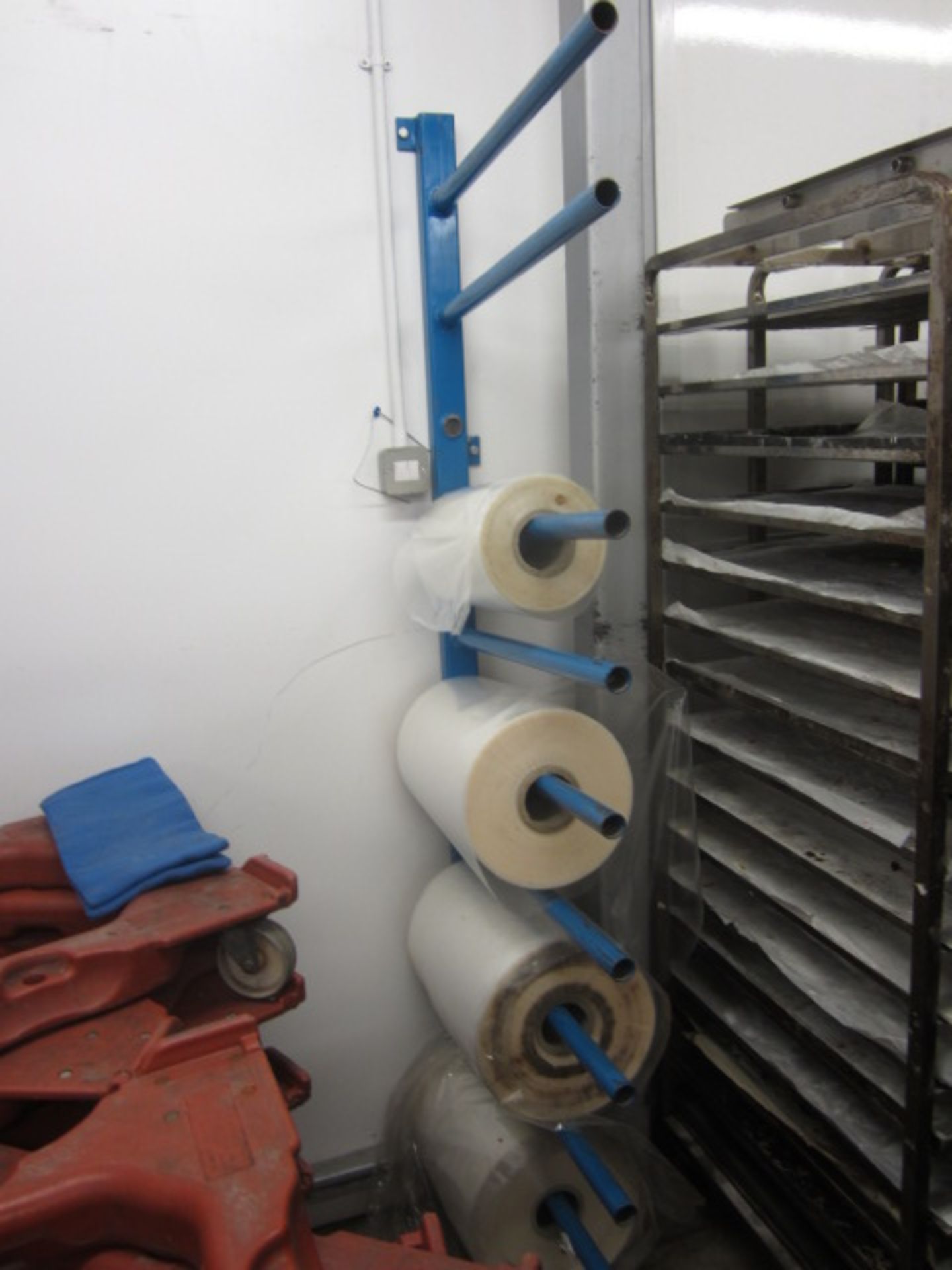 Four blue wall-mounted reel storage/dispenser racks (excludes reel stock) - Image 3 of 3