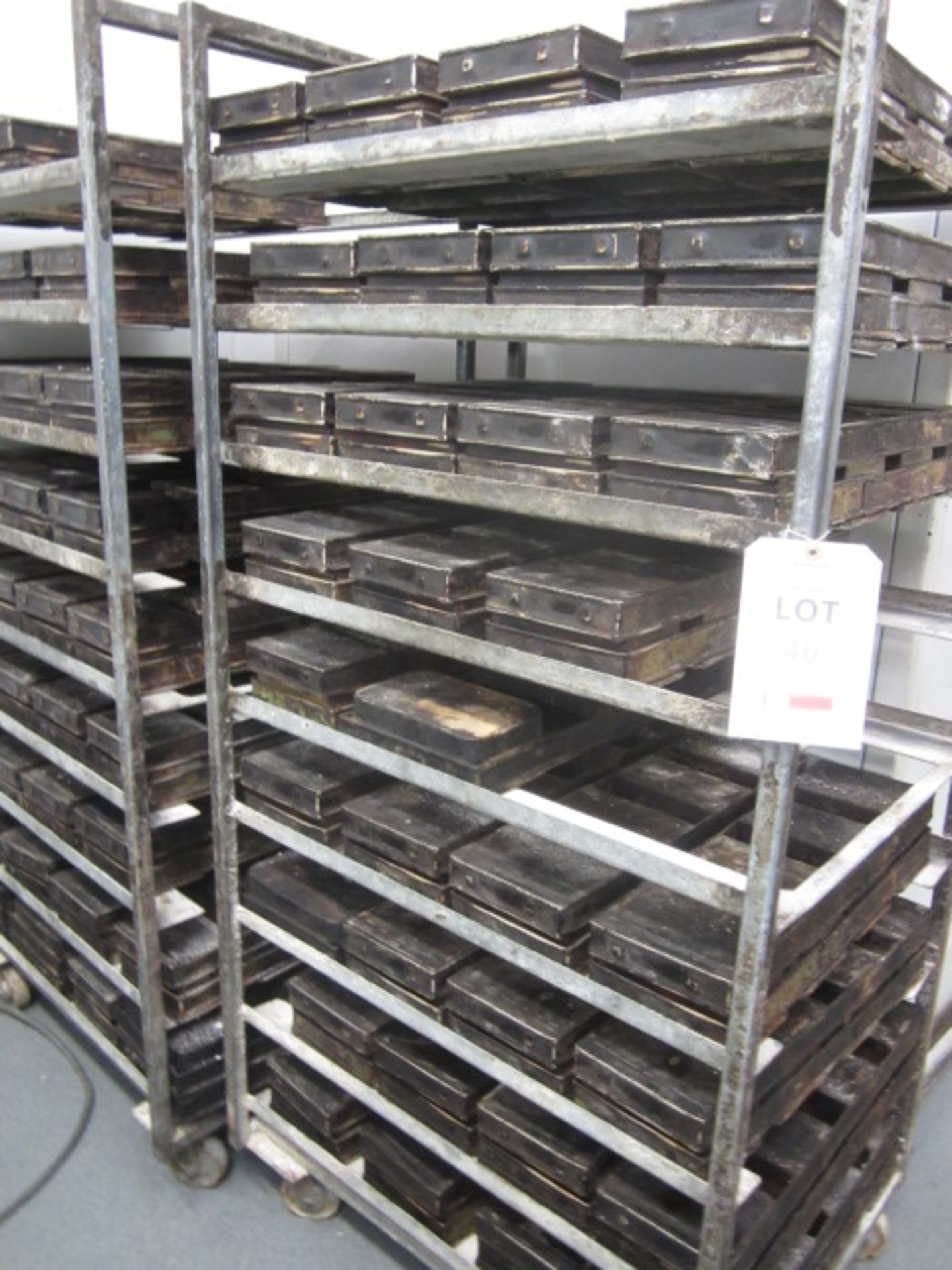 Two Galvanised steel mobile 9-shelf bakers tray trolleys. Width approx. 67 x 4 bakers bread tins - Image 2 of 7