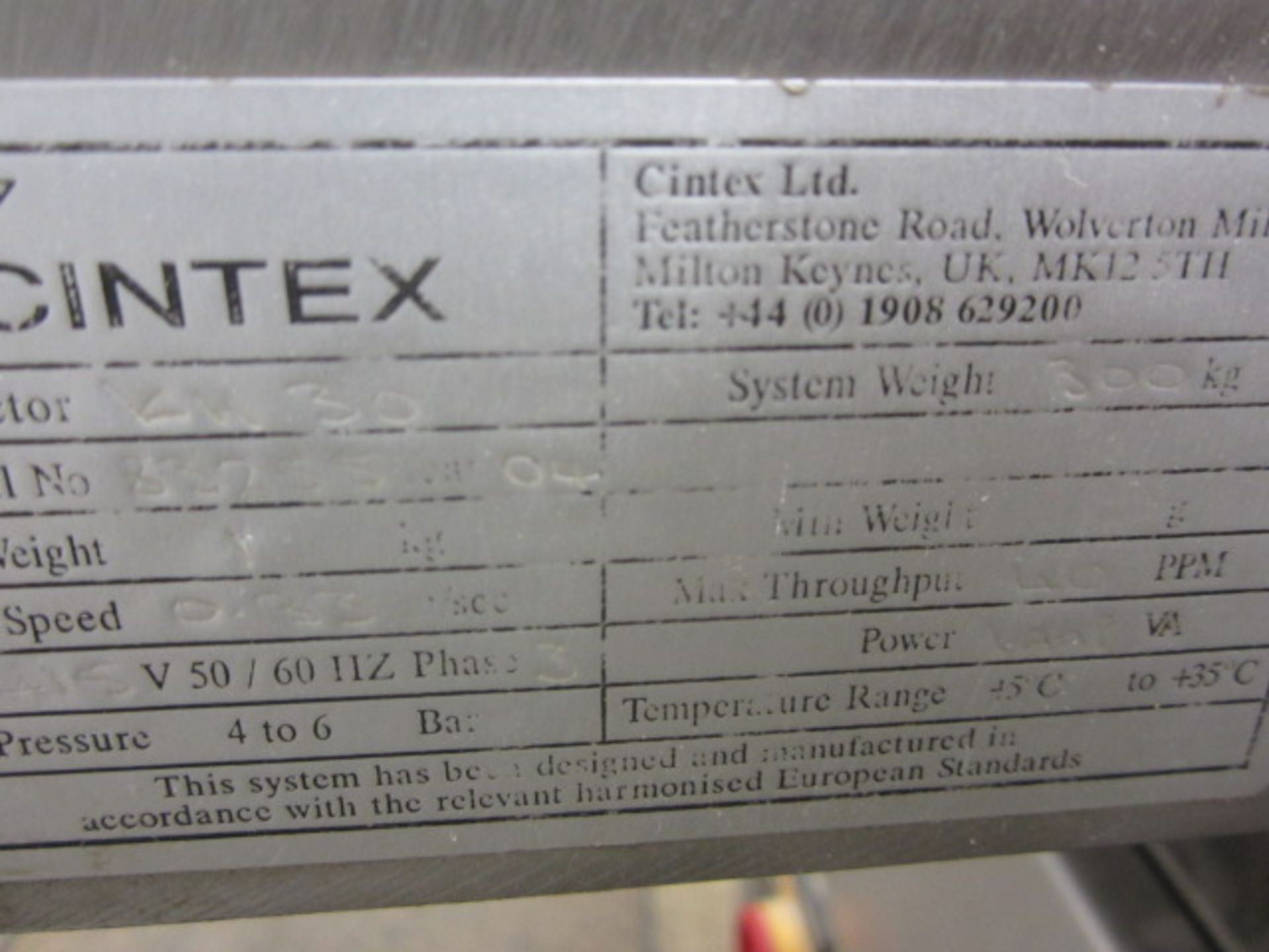 Cintex KH30 stainless steel metal detector s/n: 83255 (2004) Belt length 1500mm Belt width 300mm - Image 4 of 6