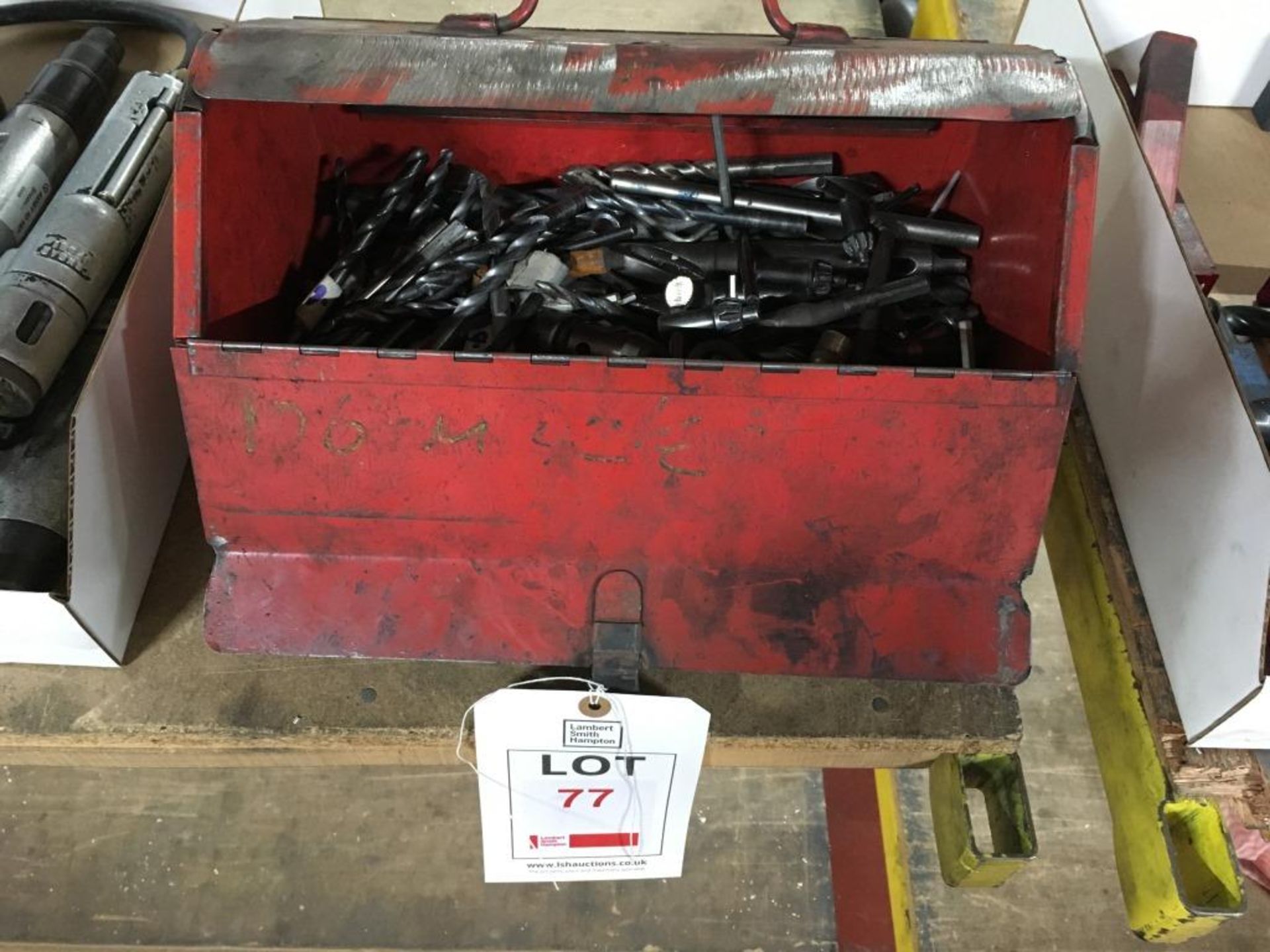 Tool box and its contents of various drill bits and tooling