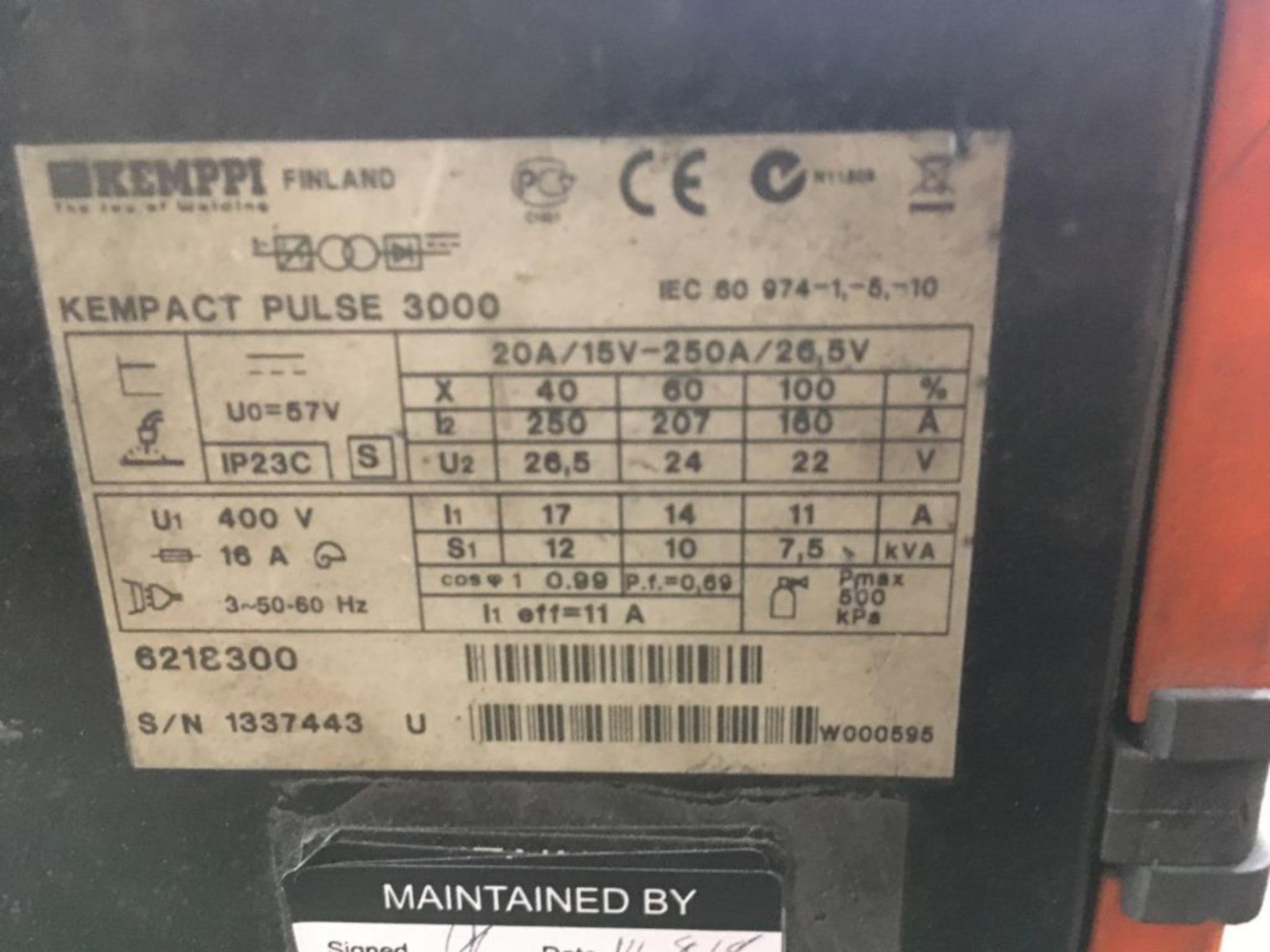 Kemppi Kempact Pulse 3000 mig welder, Serial No. 1337443U - Bild 3 aus 4