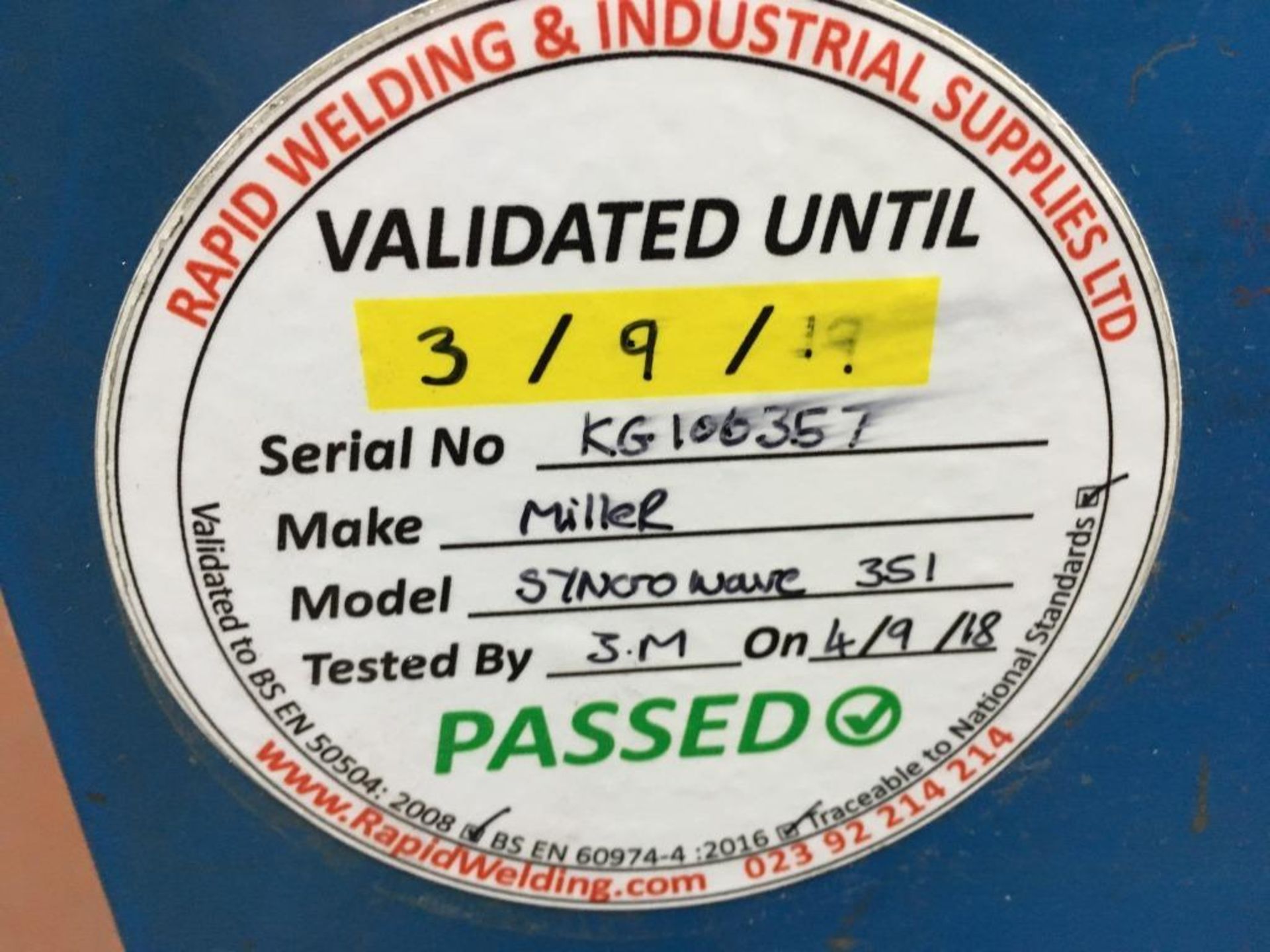 Miller Syncrowave 351 ACDC welding power source, Serial No. KG106357, with TA XC600 water cooler - Image 5 of 7