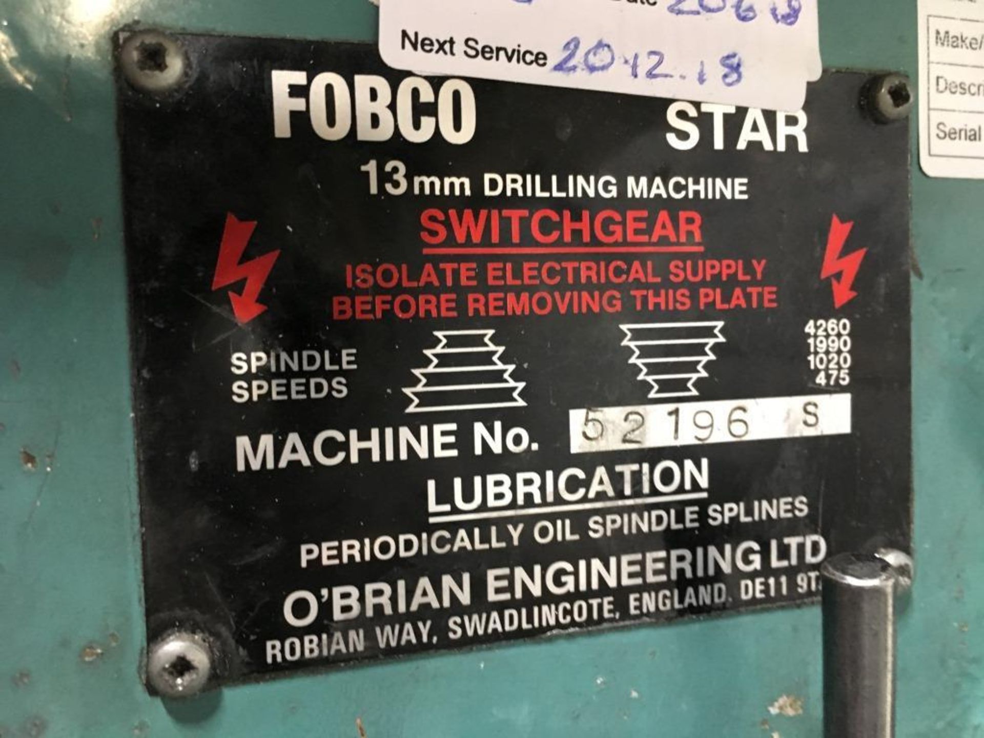 Fobco 13mm drilling machine, Serial No. 52196S. NB: This item has no CE marking. The purchaser is - Bild 3 aus 3