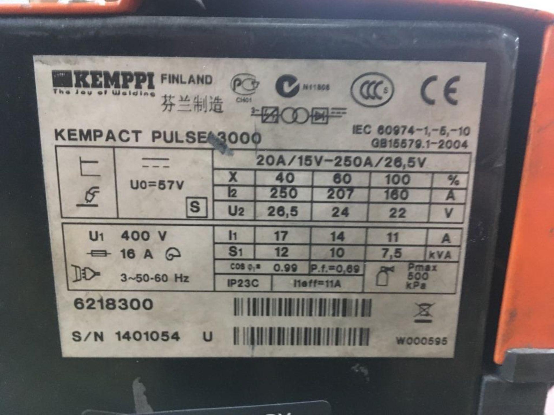 Kemppi Kempact Pulse 3000 mig welder, Serial No. 1401054U - Image 4 of 5