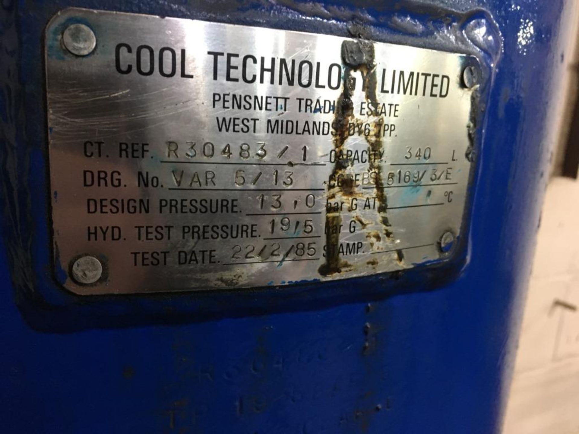 Cooktech 340L air receiver, Serial No. 5169/3/E. A work Method Statement and Risk Assessment must be - Image 2 of 2