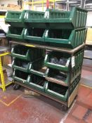 Two mobile works benches and fourteen tote bins (contents not included)