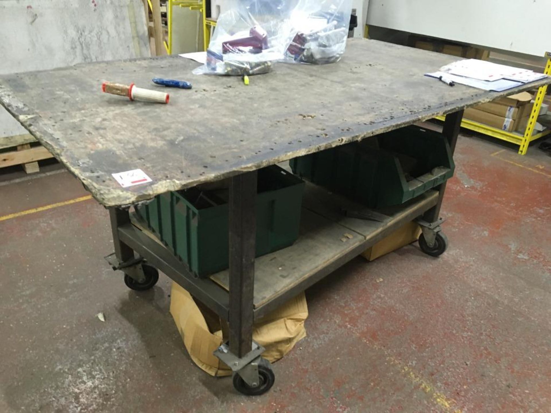 Two mobile works benches and fourteen tote bins (contents not included) - Bild 2 aus 2