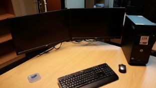 HP Pro desktop personal computer with 2 AOC E2460S 24" LCD monitors and stand