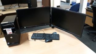 HP Pro desktop personal computer with 2 AOC E2460S 24" LCD monitors and stand