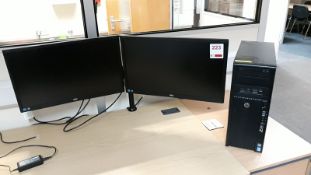 HP Z420 desktop personal computer with 2 AOC E2460S 24" LCD monitors