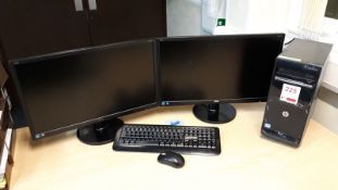 HP Pro desktop personal computer with 2 AOC E2460S 24" LCD monitors and stand