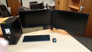 HP Pro desktop personal computer with 2 AOC E2460S 24" LCD monitors and stand