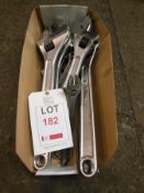 9 assorted adjustable spanners