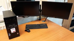 HP Pro desktop personal computer with 2 AOC E2460S 24" LCD monitors and stand