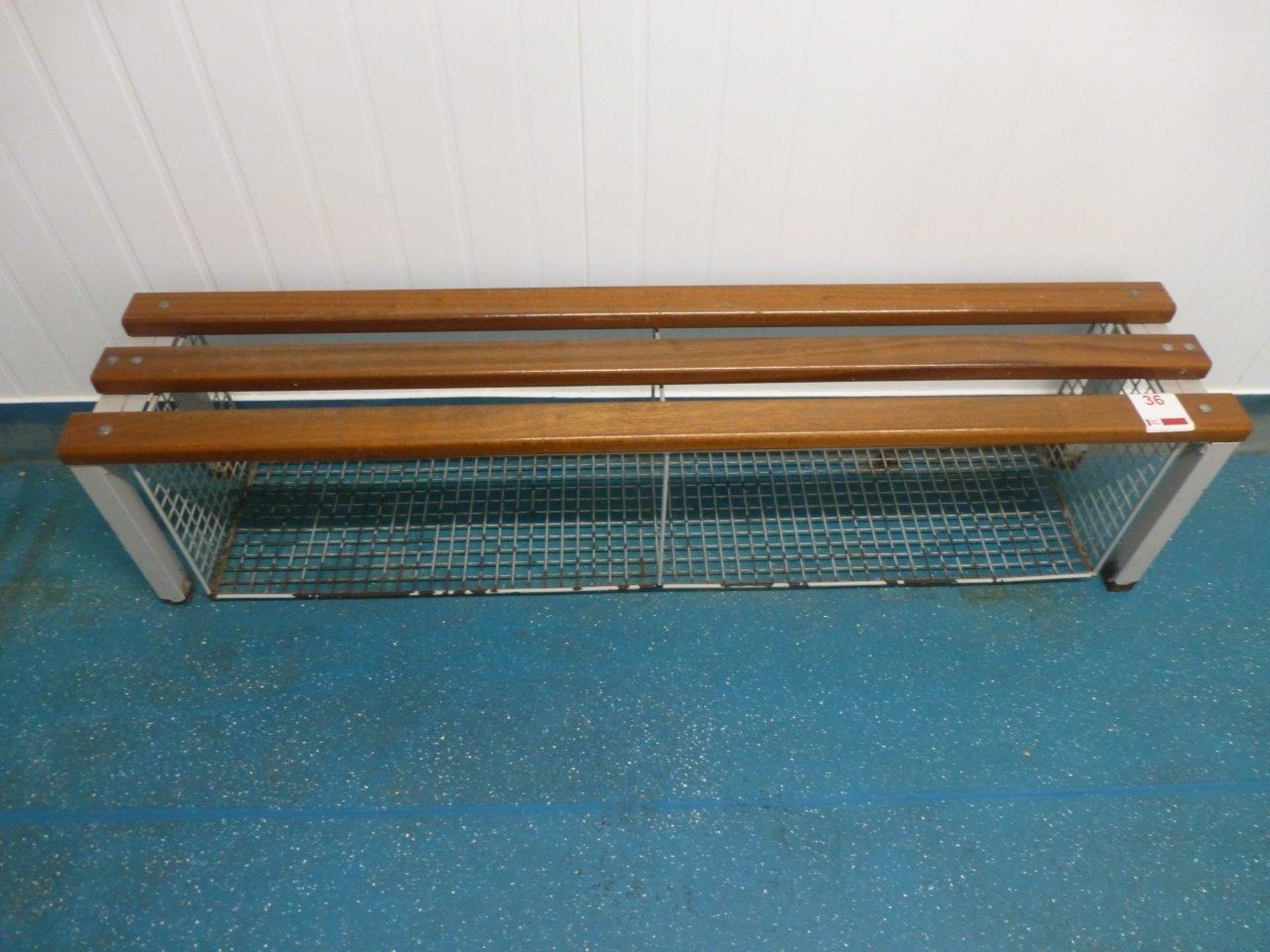 2 steel framed benches with shoe rack below