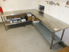 4 stainless steel topped 2-tier packing tables