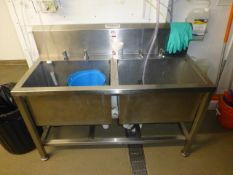 Protech Food Systems stainless steel double bowl utensil washing sink, 1370mm x 550mm x 800mm high